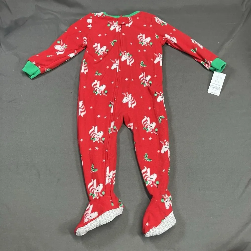 Carter's Fleece Footed Sleeper / 24M Toddler Girls / Unicorn / Red /Sleep N Play